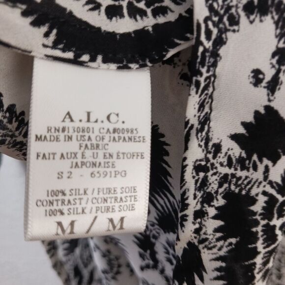 A.L.C. Silk Mini Dress long sleeve  Black and White M - Picture 8 of 8